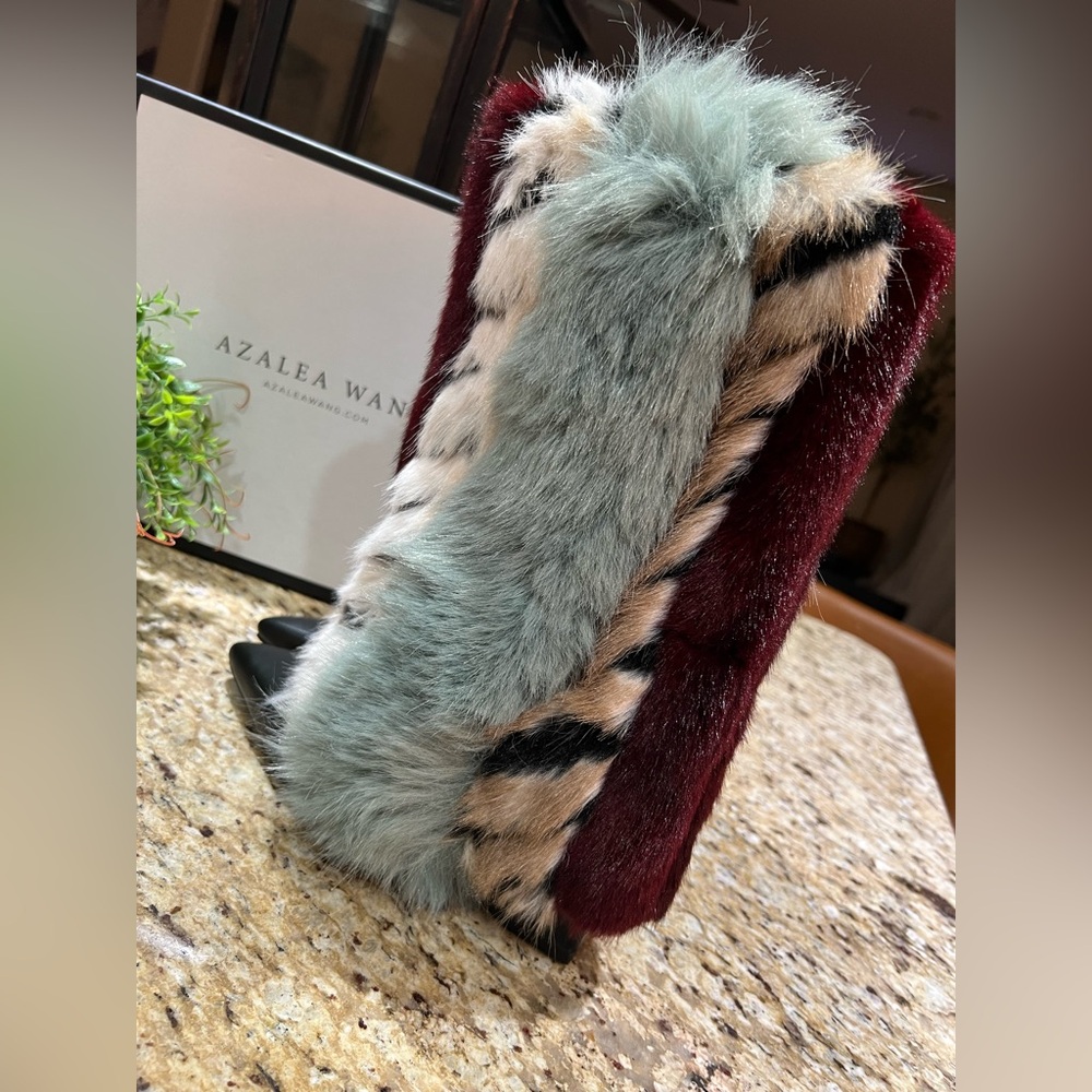 Azalea Wang Briash Blue Multi Fur Hidden Wedge Boots 7 - Picture 2 of 12